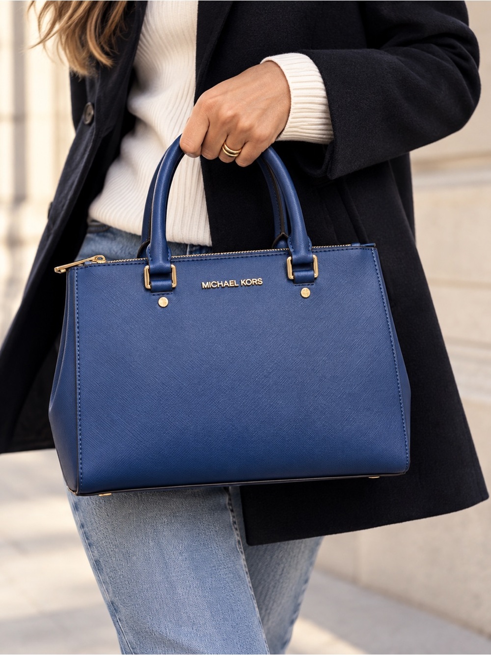 Michael Kors Sutton Cobalt Blue Saffiano Leather Satchel Tote